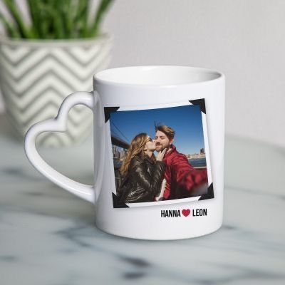 white heart handle mug