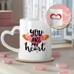 white heart handle mug